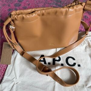 A.P.C. Tan Leather Shoulder Bag - Drawstring Top